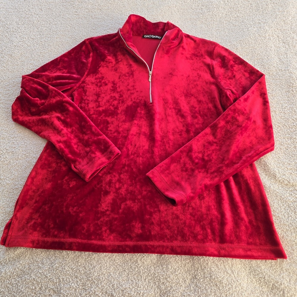 Sno Skins Velvet Plushtech Red 1/4 Zip Mock-neck Pullover Shirt Women's Sz XL